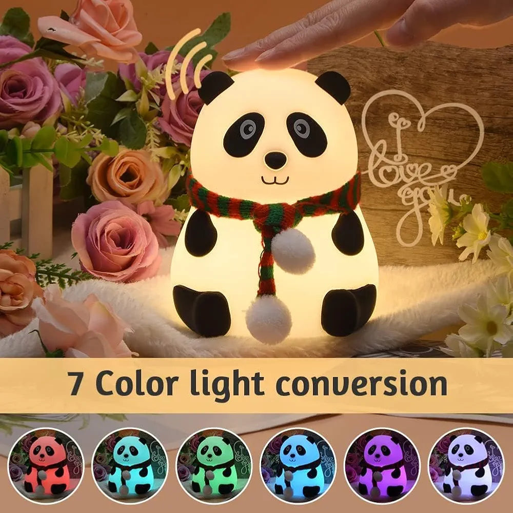 Rechargeable Silicoone Panda Night Light for Kids | 7-Colur LED Changing Lamp |Adorable Room Decor