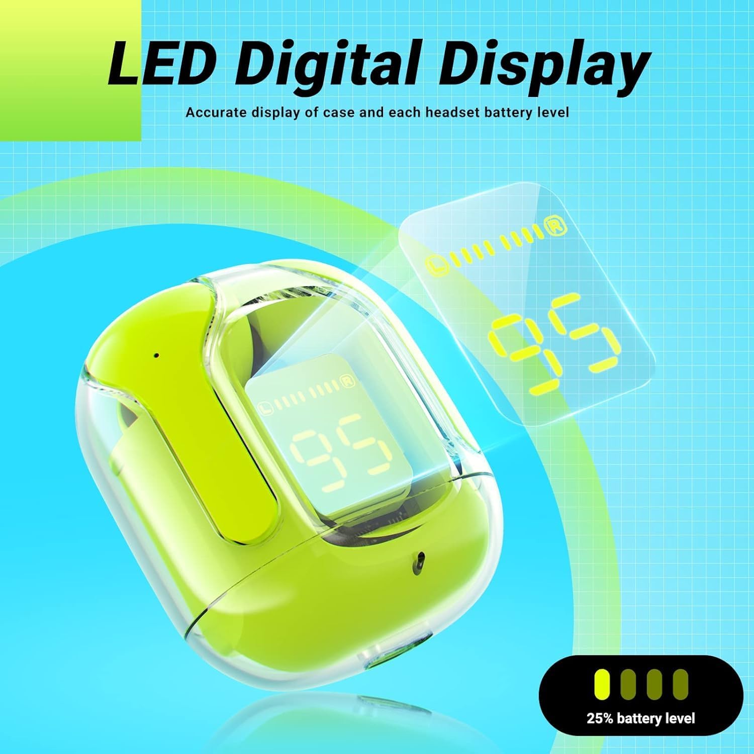 Bluetooth Earpod, True Wireless Bluetooth Headphone, TWS Earphone, TWS Headphone, bluetooth headset, Transparent Design, Sweat Proof, 10mm HD Drivers