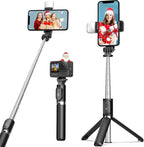 R1 Portable SelfieSticks Tripod for Mobile Phone with Detachable Wireless Remote, 4 in 1 Extendable Portable Bluetooth