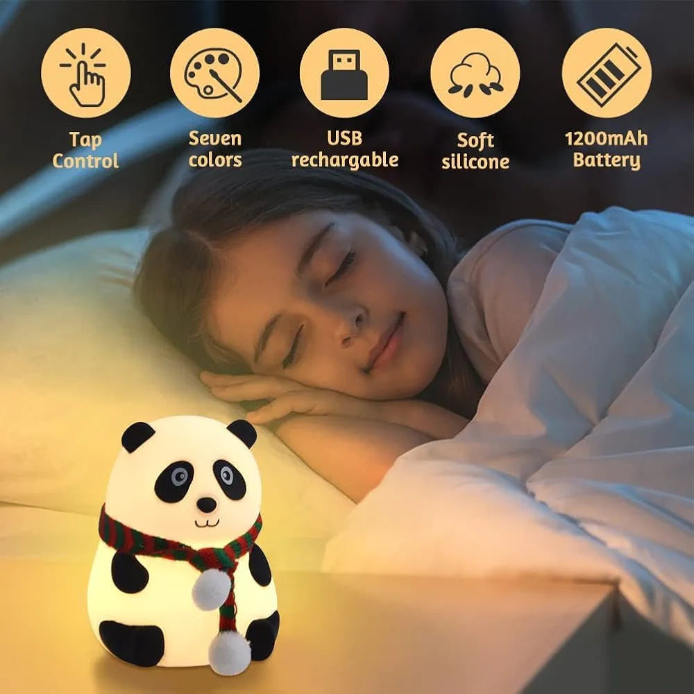 Rechargeable Silicoone Panda Night Light for Kids | 7-Colur LED Changing Lamp |Adorable Room Decor