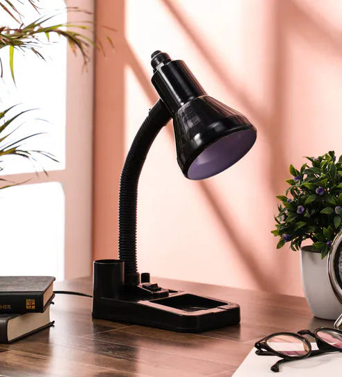 GeTrex Stylish Black Adjustable Table Lamp For Home/Office/Study (Bulb Not Included, Pack Of 1,Plastic)