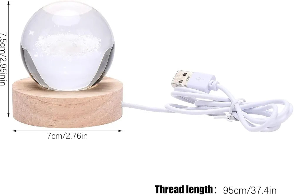 Glass Lamp 3D Ball Astronomy Night Lamp with Base for Living Room Ornament Solar System Fantasy Decoration LED Colorful Lighting Touch Base Moon Light (solar system)