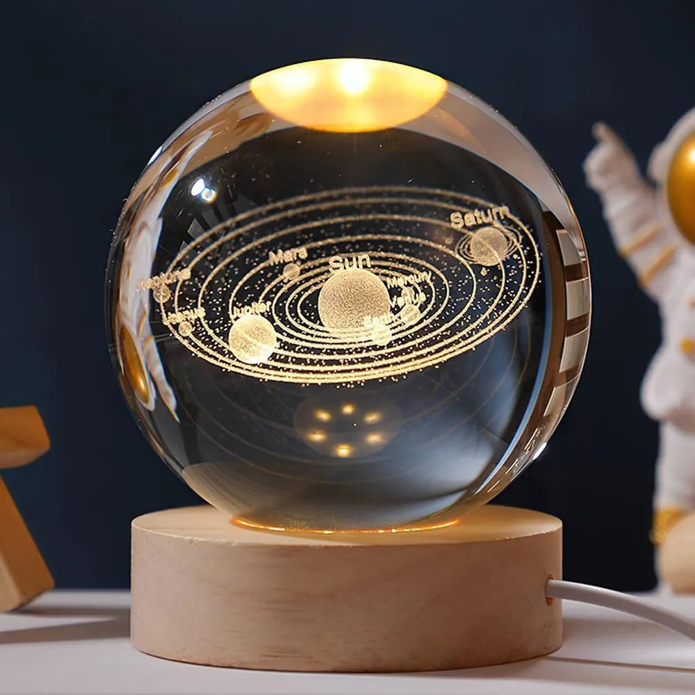 Glass Lamp 3D Ball Astronomy Night Lamp with Base for Living Room Ornament Solar System Fantasy Decoration LED Colorful Lighting Touch Base Moon Light (solar system)