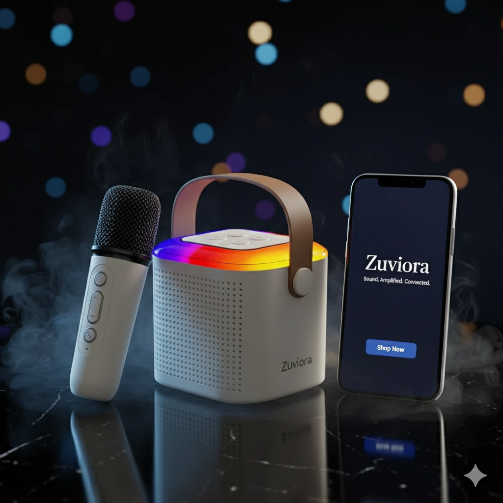 Portable Karaoke Speaker with Voice Changer, RGB Lights, Wireless Microphone