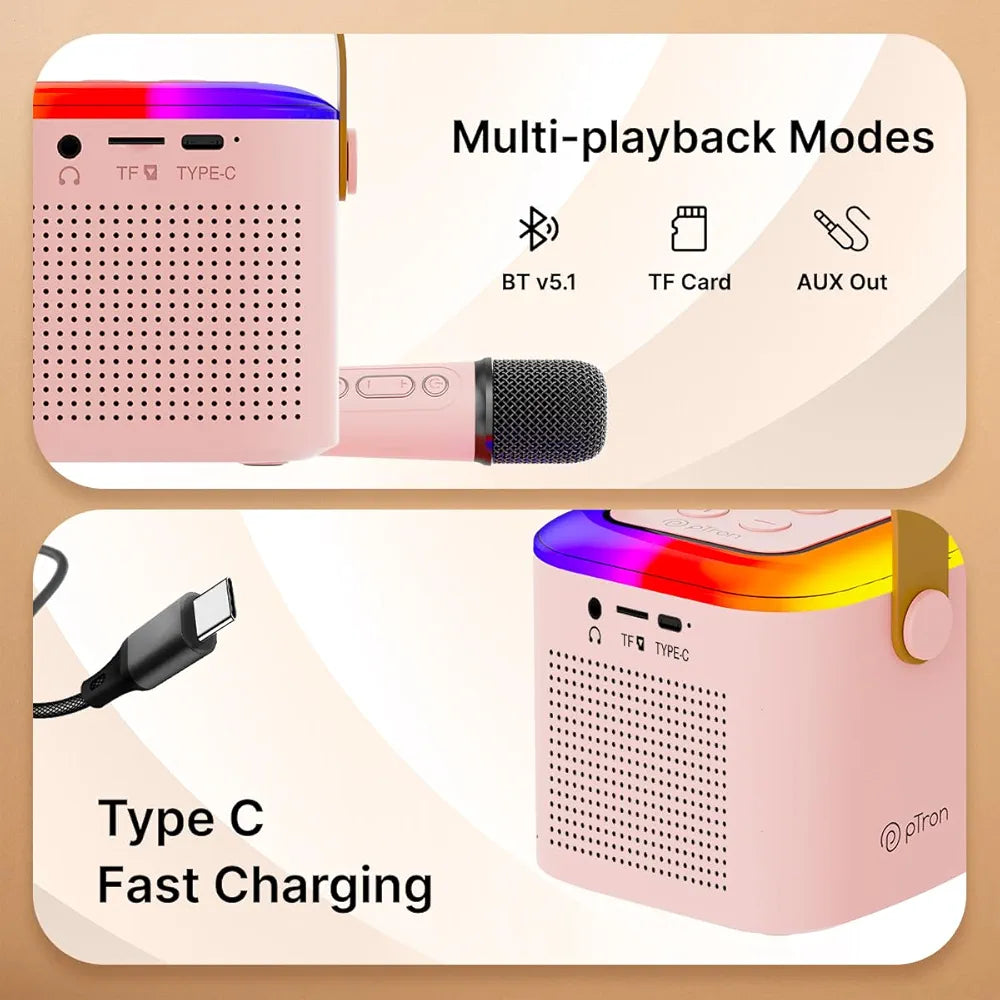 Portable Karaoke Speaker with Voice Changer, RGB Lights, Wireless Microphone