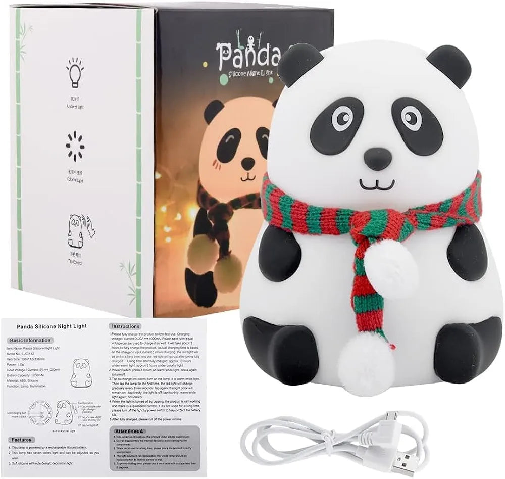 Rechargeable Silicoone Panda Night Light for Kids | 7-Colur LED Changing Lamp |Adorable Room Decor