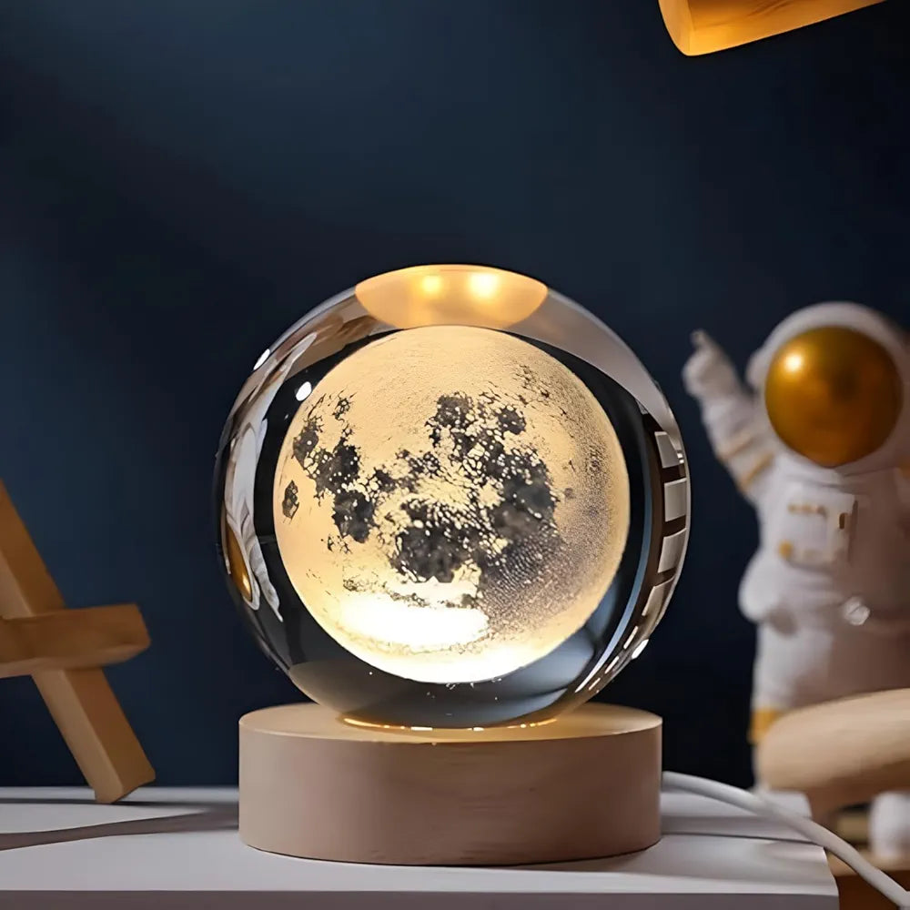 Glass Lamp 3D Ball Astronomy Night Lamp with Base for Living Room Ornament Solar System Fantasy Decoration LED Colorful Lighting Touch Base Moon Light (solar system)