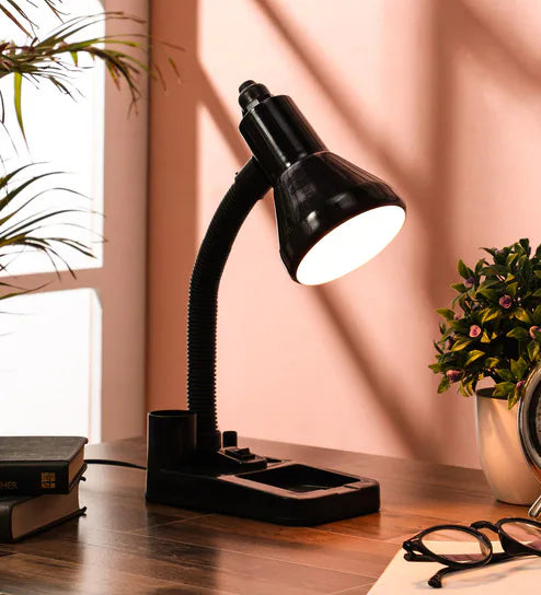 GeTrex Stylish Black Adjustable Table Lamp For Home/Office/Study (Bulb Not Included, Pack Of 1,Plastic)