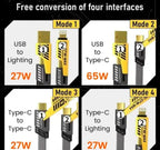 A power true desire multi USB charger cable 4in1 65watt fast charging