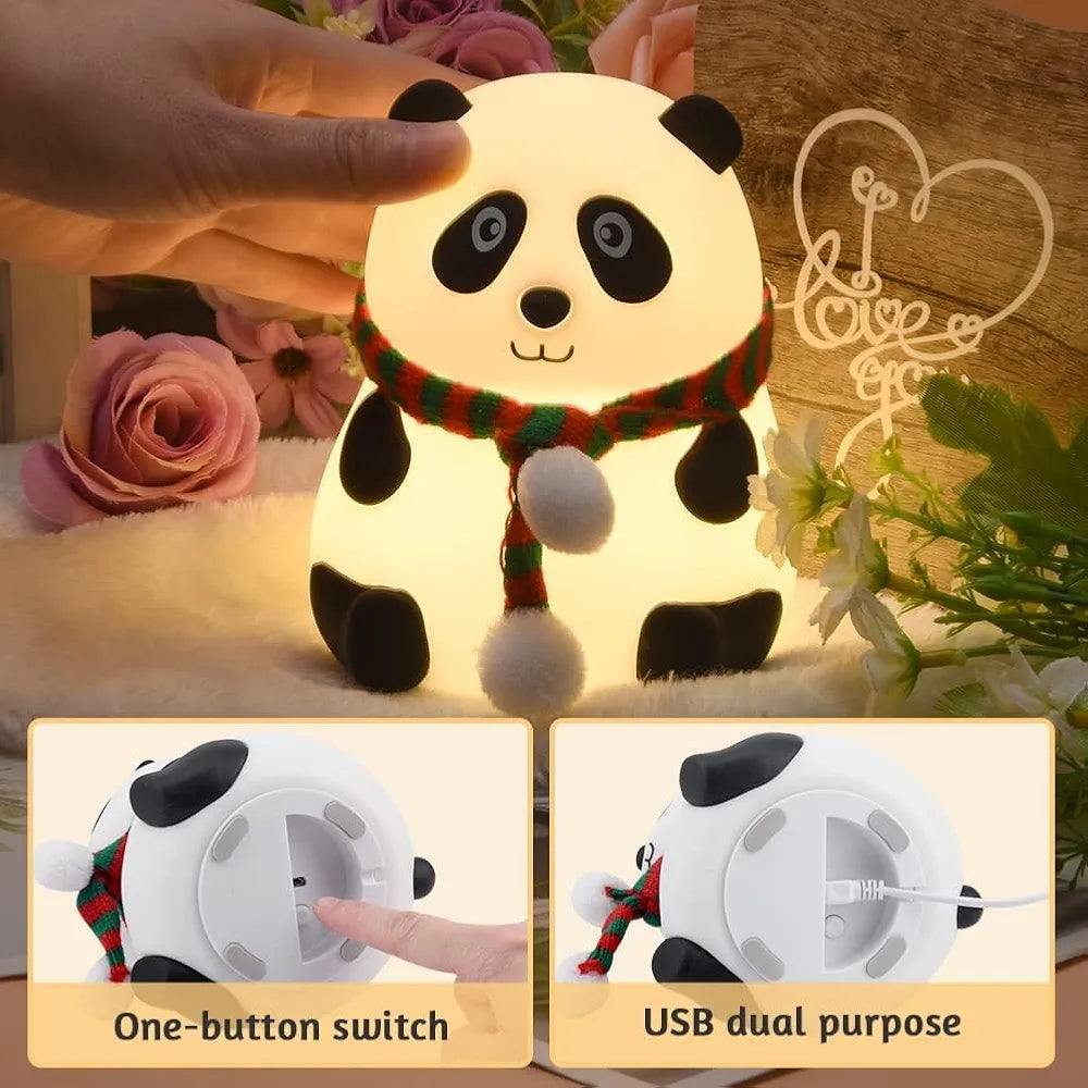 Rechargeable Silicoone Panda Night Light for Kids | 7-Colur LED Changing Lamp |Adorable Room Decor