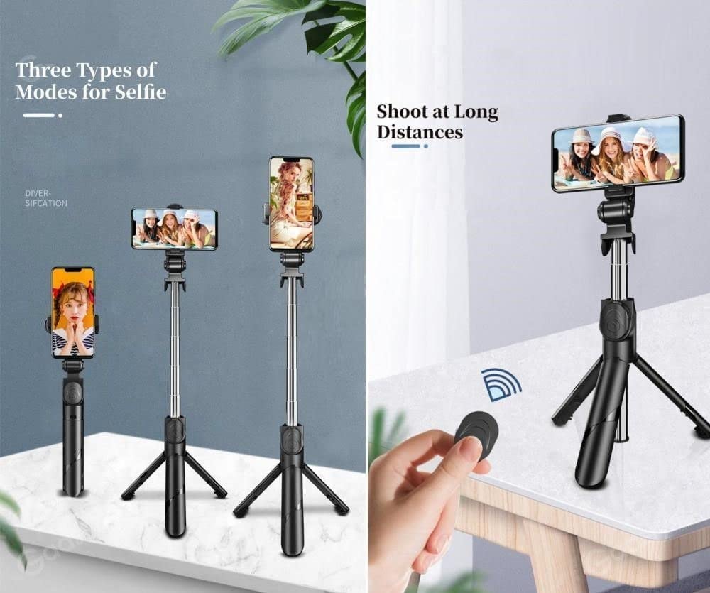 R1 Portable SelfieSticks Tripod for Mobile Phone with Detachable Wireless Remote, 4 in 1 Extendable Portable Bluetooth