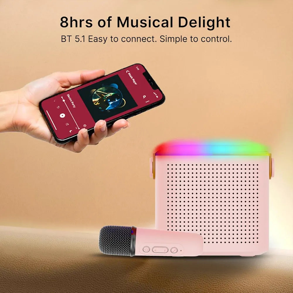 Portable Karaoke Speaker with Voice Changer, RGB Lights, Wireless Microphone